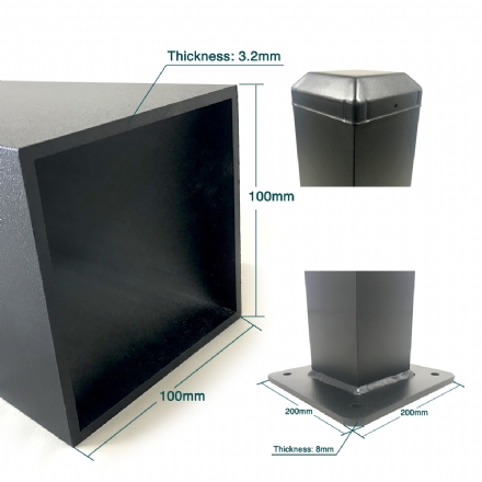 Heavy Duty Bolt Down Flange Base Plated Fencing Post with Cap (Powder Coated Matte Black) -   Galvanized Steel 100x100x3.2x1900mm - Gate Warehouse