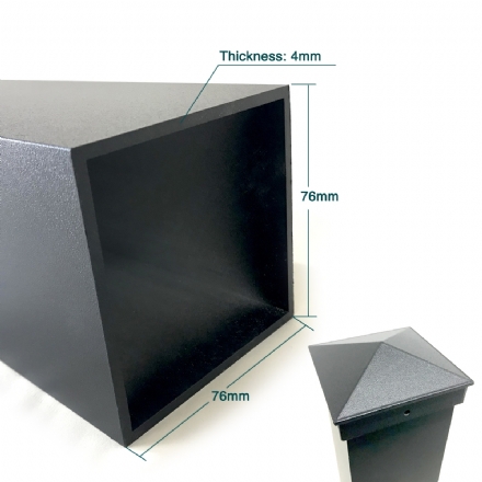 Heavy Duty In Ground Fencing Post with Cap (Powder Coated Matte Black) -   Aluminium 76x76x4x2500mm - Gate Warehouse