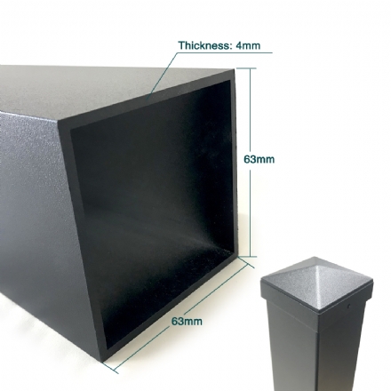 Heavy Duty In Ground Fencing Post with Cap (Powder Coated Matte Black) -   Aluminium 63x63x4x1800mm - Gate Warehouse