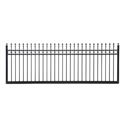 V0RSSB - Ring and Spear Top (Fleur-de-lis) - Aluminium Sliding Driveway Gate - Matte Black -   H: 1150 mm W: 5580 mm - Gate Warehouse